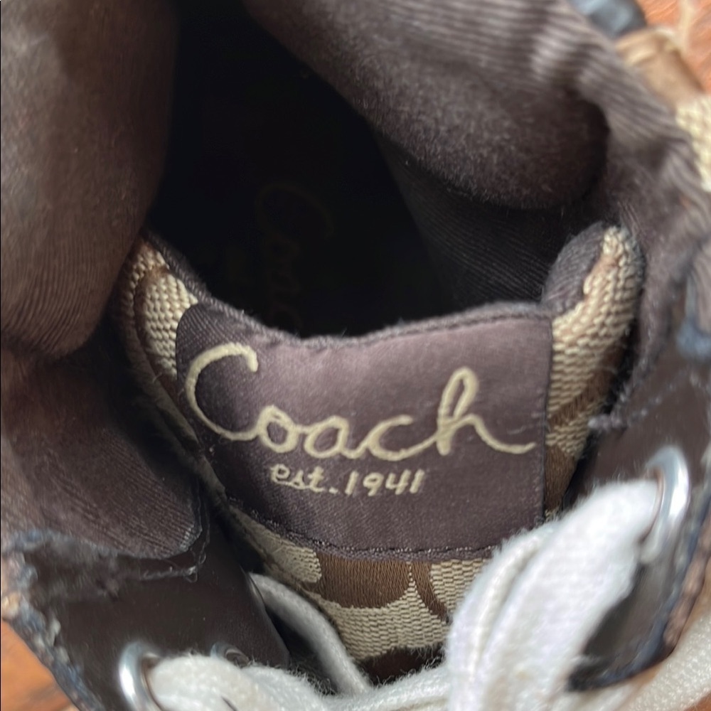Coach Women's Black and Tan High-Top Sneakers - Picture 7 of 8
